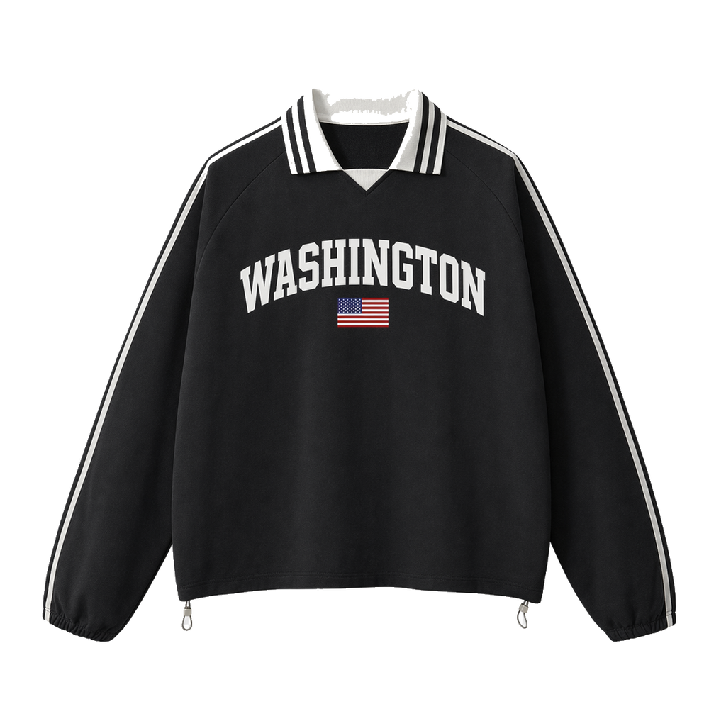 Collection 2 Washington Contrast Striped Lapel Collar Sweatshirt - Black front