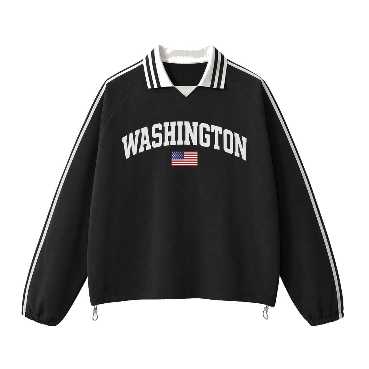 Collection 2 Washington Contrast Striped Lapel Collar Sweatshirt - Black front