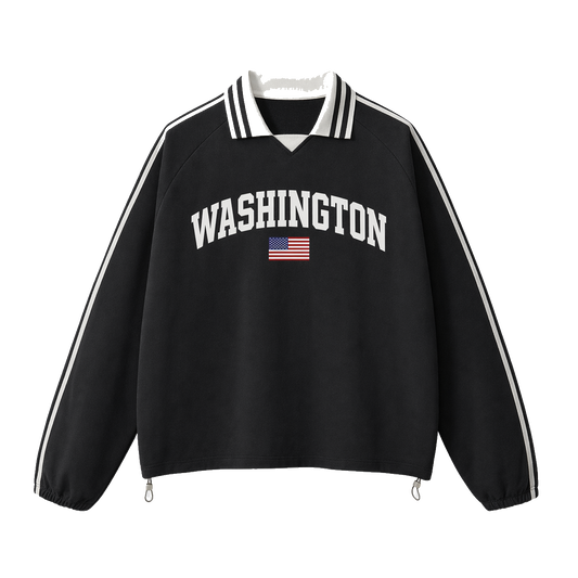 Collection 2 Washington Contrast Striped Lapel Collar Sweatshirt - Black front