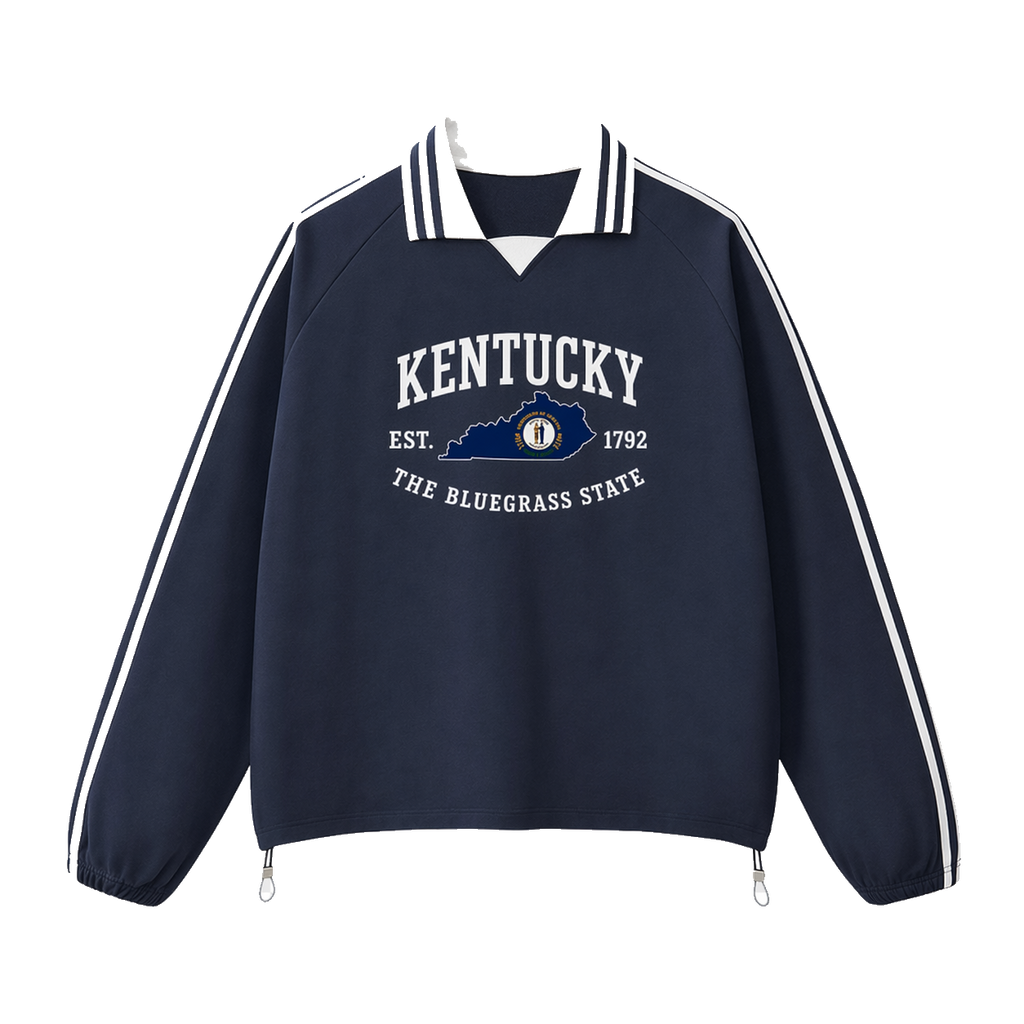 Collection 8 Kentucky Contrast Striped Lapel Collar Sweatshirt - Royal Blue front