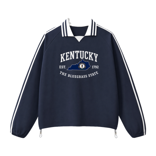 Collection 8 Kentucky Contrast Striped Lapel Collar Sweatshirt - Royal Blue front