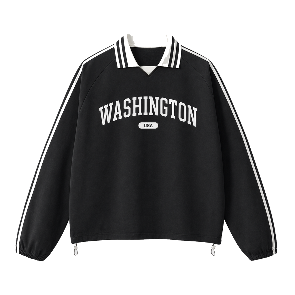 Collection 4 Washington Contrast Striped Lapel Collar Sweatshirt - Black front