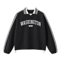 Collection 4 Washington Contrast Striped Lapel Collar Sweatshirt - Black front