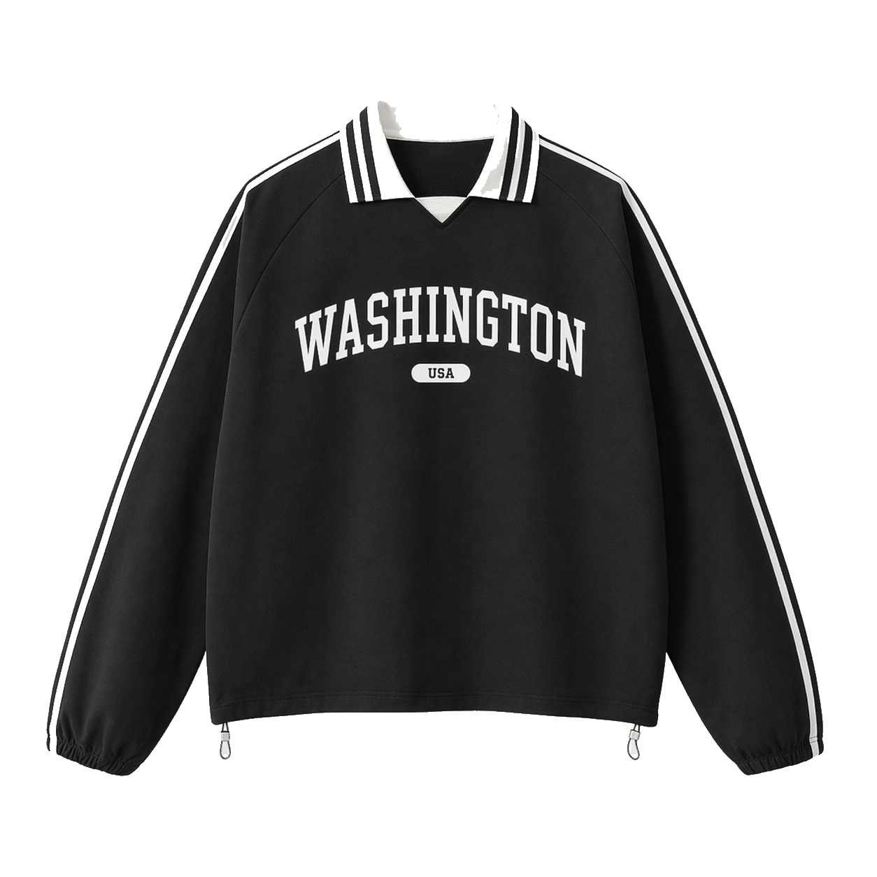 Collection 4 Washington Contrast Striped Lapel Collar Sweatshirt - Black front