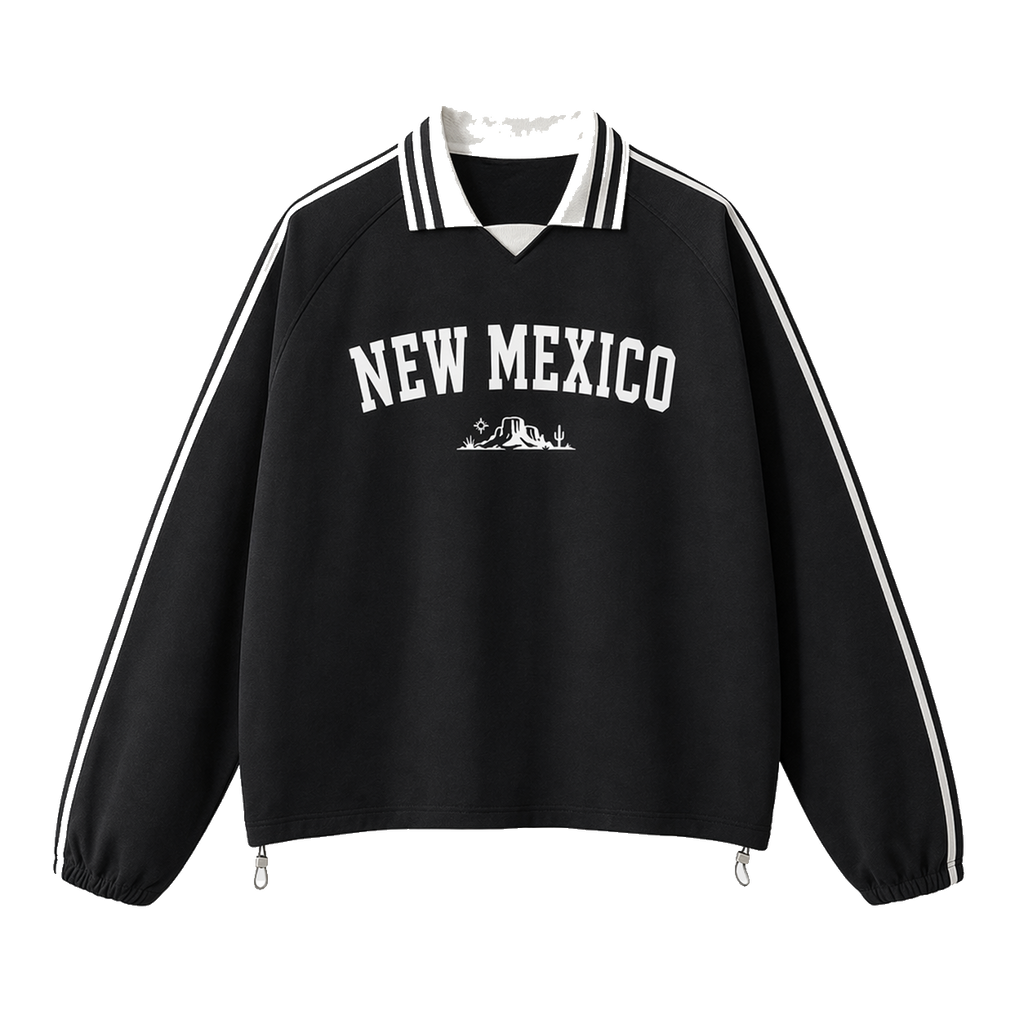 Collection 9 New Mexico Contrast Striped Lapel Collar Sweatshirt - Black front
