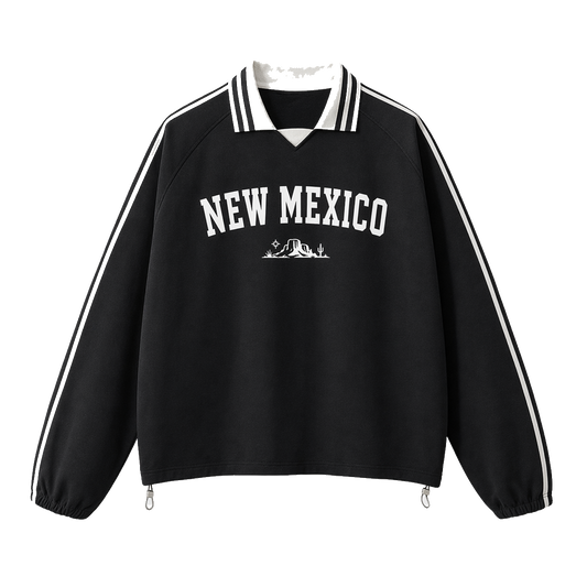 Collection 9 New Mexico Contrast Striped Lapel Collar Sweatshirt - Black front