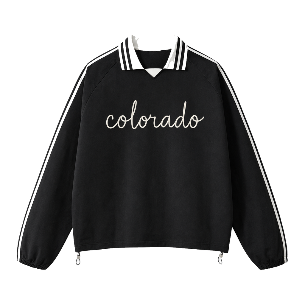 Collection 3 Colorado Contrast Striped Lapel Collar Sweatshirt - Black front