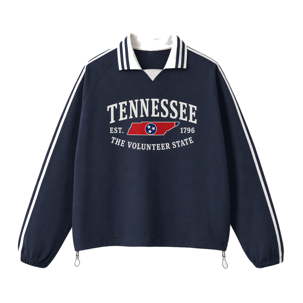 Collection 8 Tennessee Contrast Striped Lapel Collar Sweatshirt - Royal Blue front