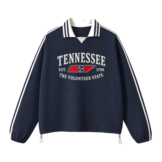 Collection 8 Tennessee Contrast Striped Lapel Collar Sweatshirt - Royal Blue front