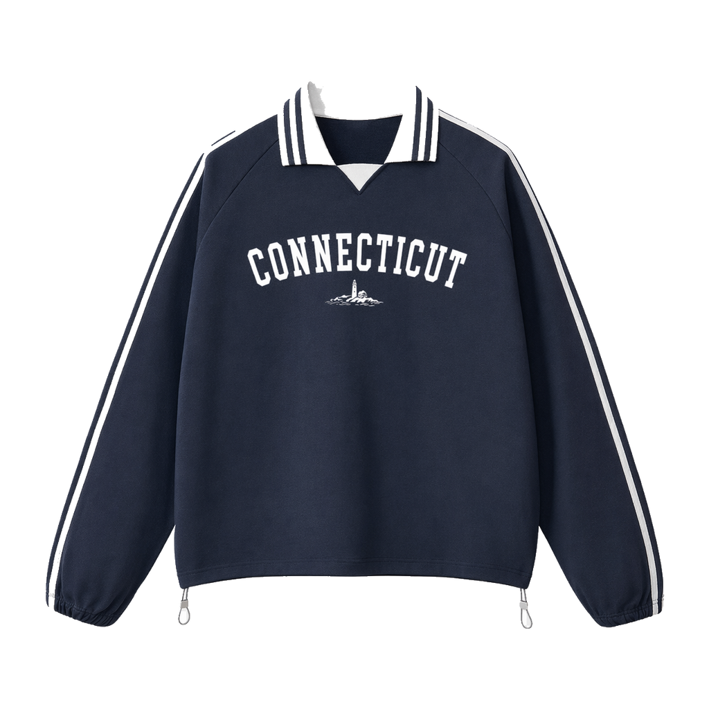Collection 9 Connecticut Contrast Striped Lapel Collar Sweatshirt - Royal Blue front