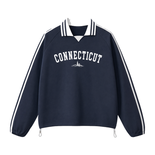 Collection 9 Connecticut Contrast Striped Lapel Collar Sweatshirt - Royal Blue front