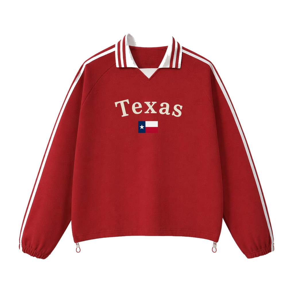 Collection 6 Texas Contrast Striped Lapel Collar Sweatshirt - Red front