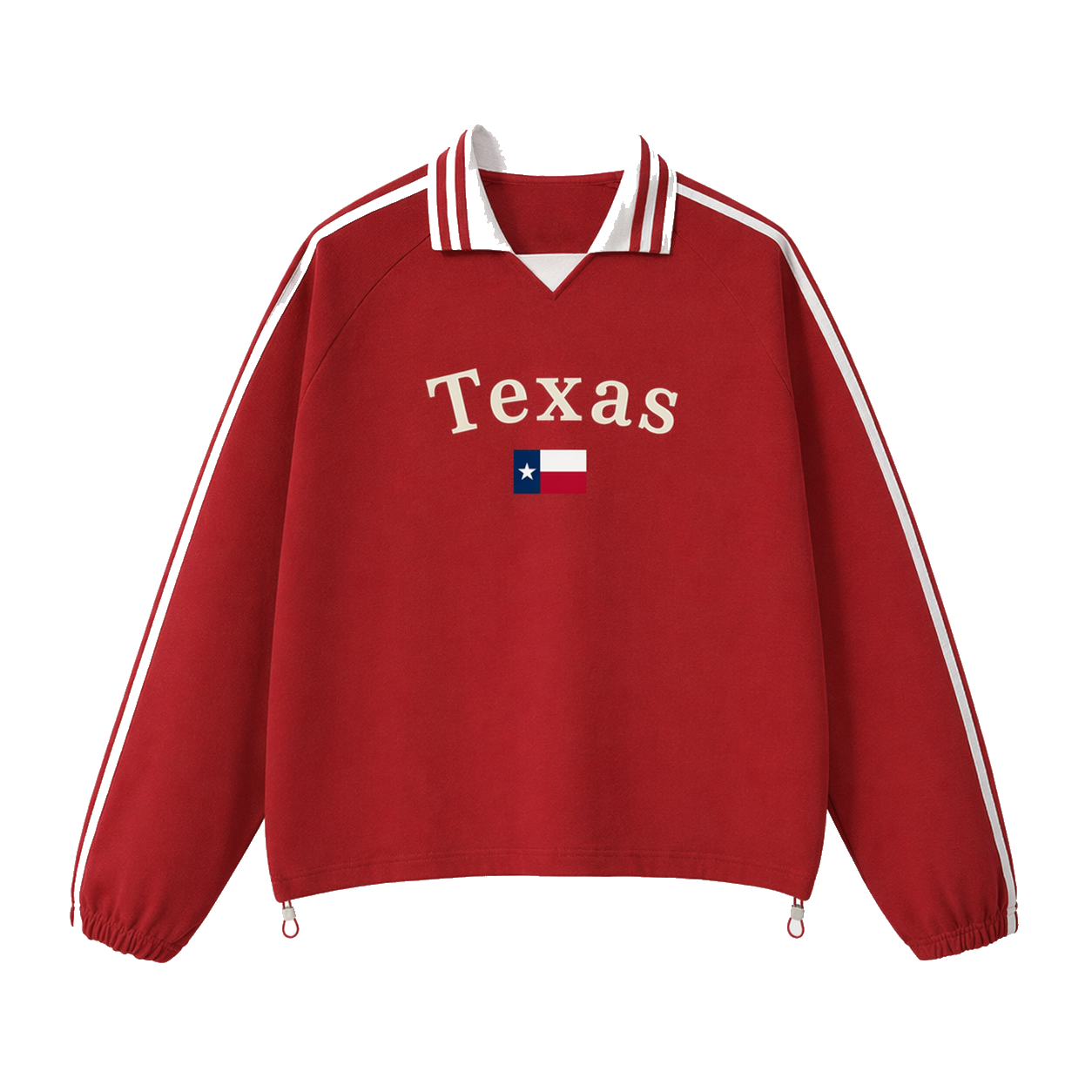 Collection 6 Texas Contrast Striped Lapel Collar Sweatshirt - Red front