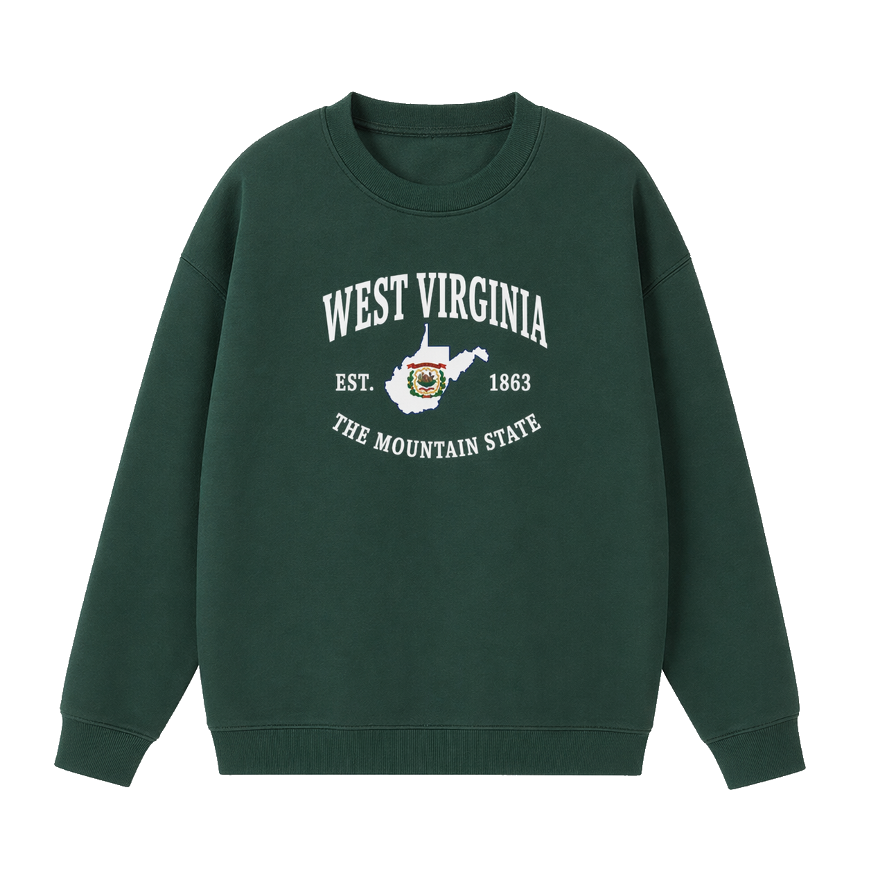 Collection 8 West Virginia Essential Heavyweight Crewneck Sweatshirt - Dark Green front