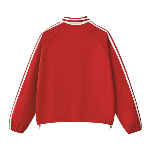 Collection 2 Virginia Contrast Striped Lapel Collar Sweatshirt - Red behind