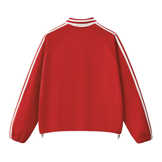 Collection 3 Arizona Contrast Striped Lapel Collar Sweatshirt - Red behind