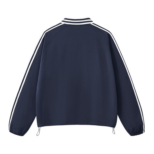 Collection 9 Illinois Contrast Striped Lapel Collar Sweatshirt - Royal Blue behind