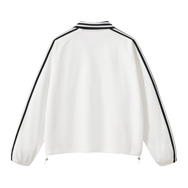 Collection 8 Iowa Contrast Striped Lapel Collar Sweatshirt - White behind