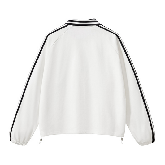 Collection 8 Kansas Contrast Striped Lapel Collar Sweatshirt - White behind